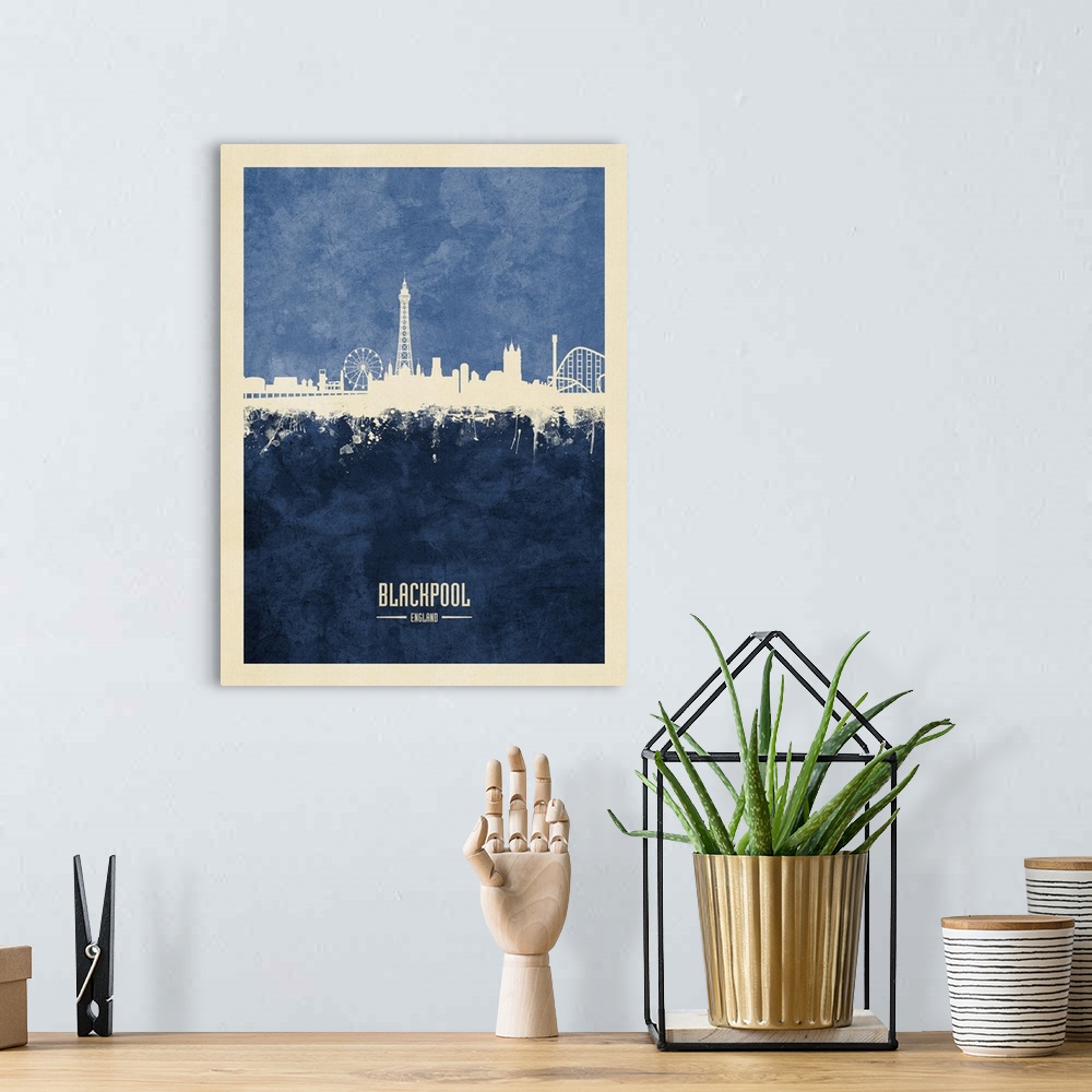 A bohemian room featuring Watercolor art print of the skyline of Blackpool, England, United Kingdom