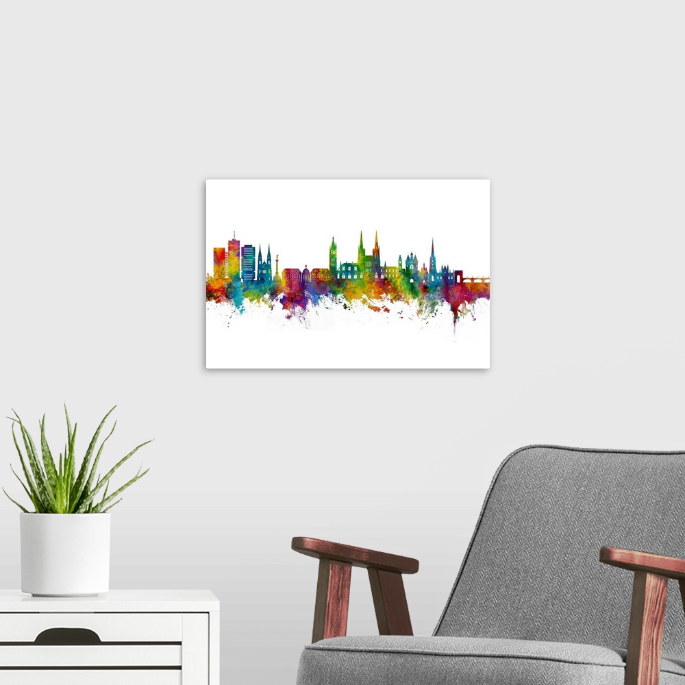 A modern room featuring Watercolor art print of the skyline of Bordeaux, France