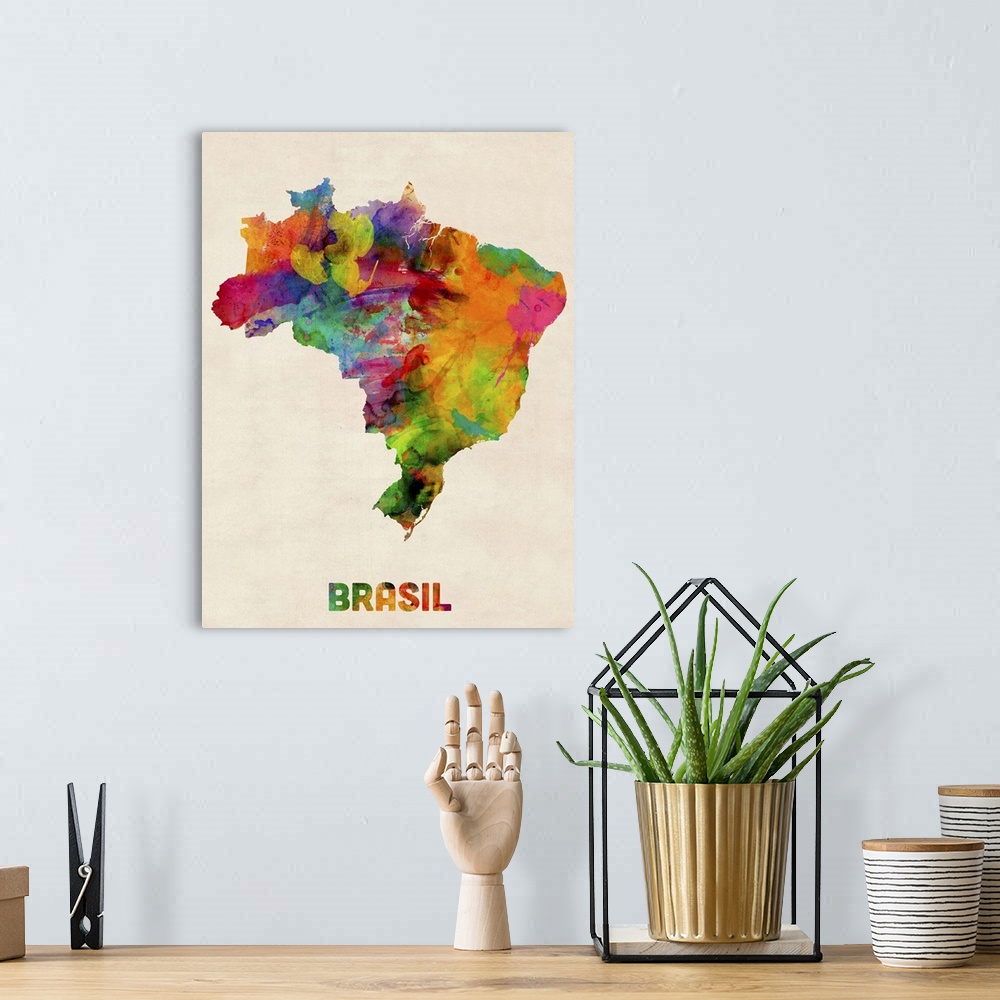 A bohemian room featuring Brazil Watercolor Map