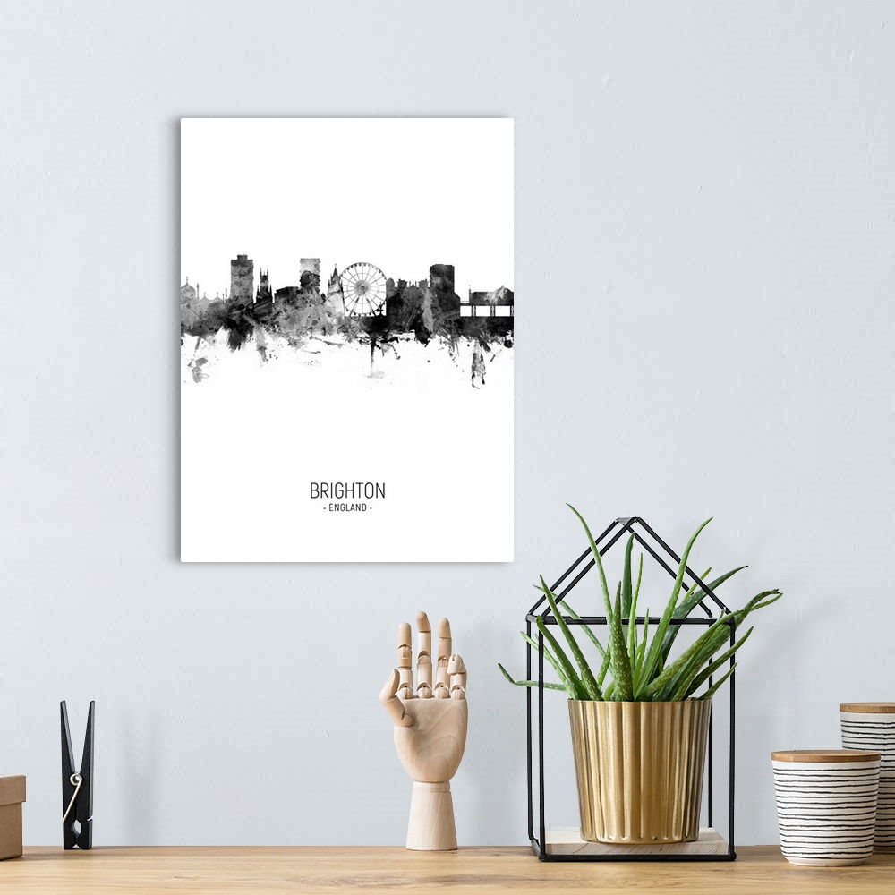 A bohemian room featuring Watercolor art print of the skyline of Brighton, England, United Kingdom
