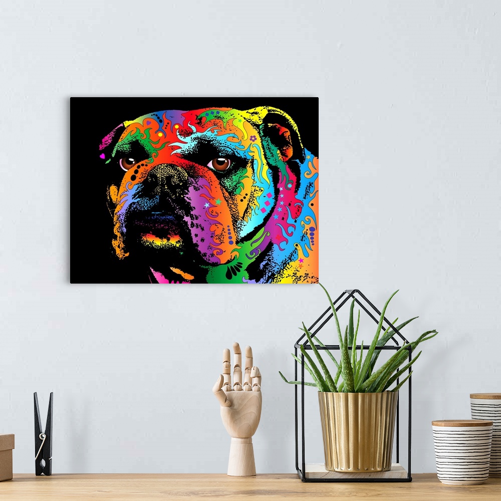 A bohemian room featuring A bulldog is the common name for a breed of dog also referred to as the English bulldog or Britis...