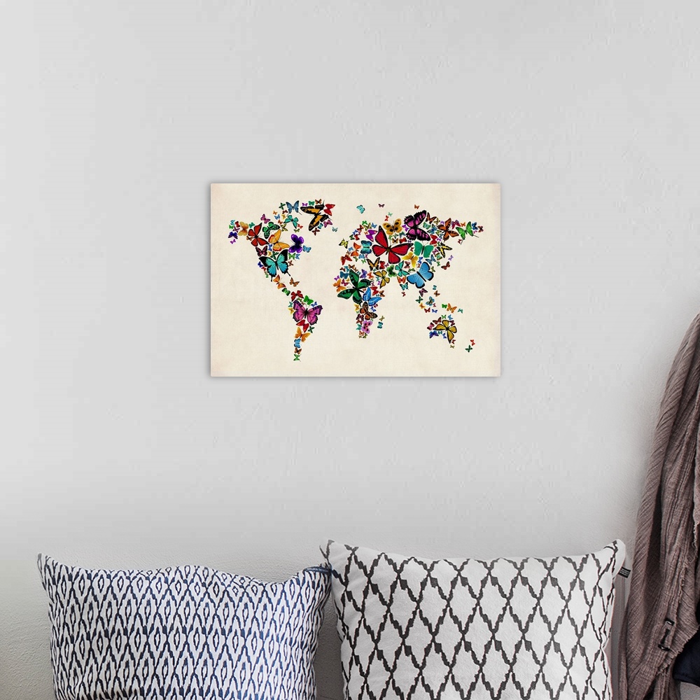 A bohemian room featuring Butterflies Map of the World