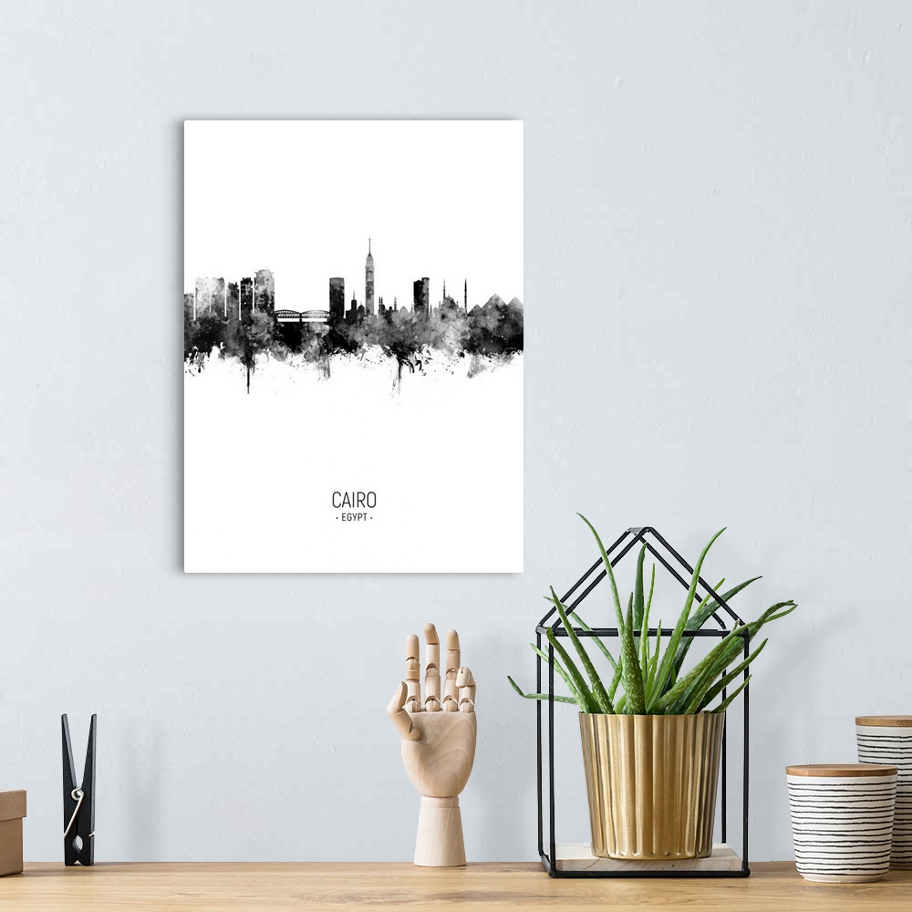 A bohemian room featuring Watercolor art print of the skyline of Cairo, Egypt