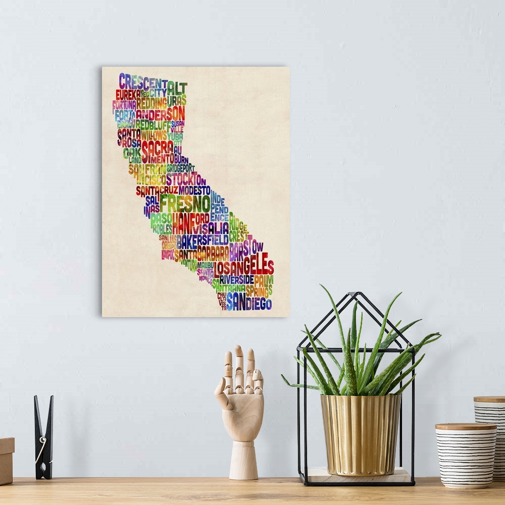 A bohemian room featuring California Typography Text Map
