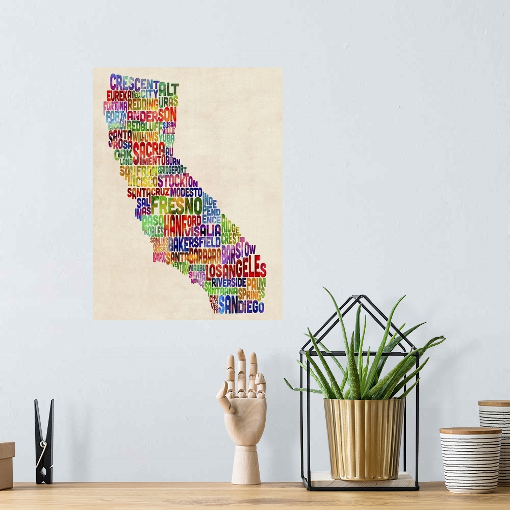 A bohemian room featuring California Typography Text Map