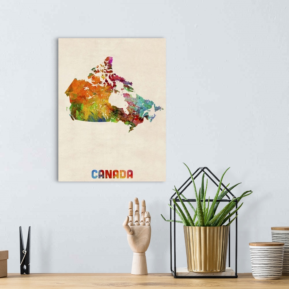 A bohemian room featuring Canada Watercolor Map