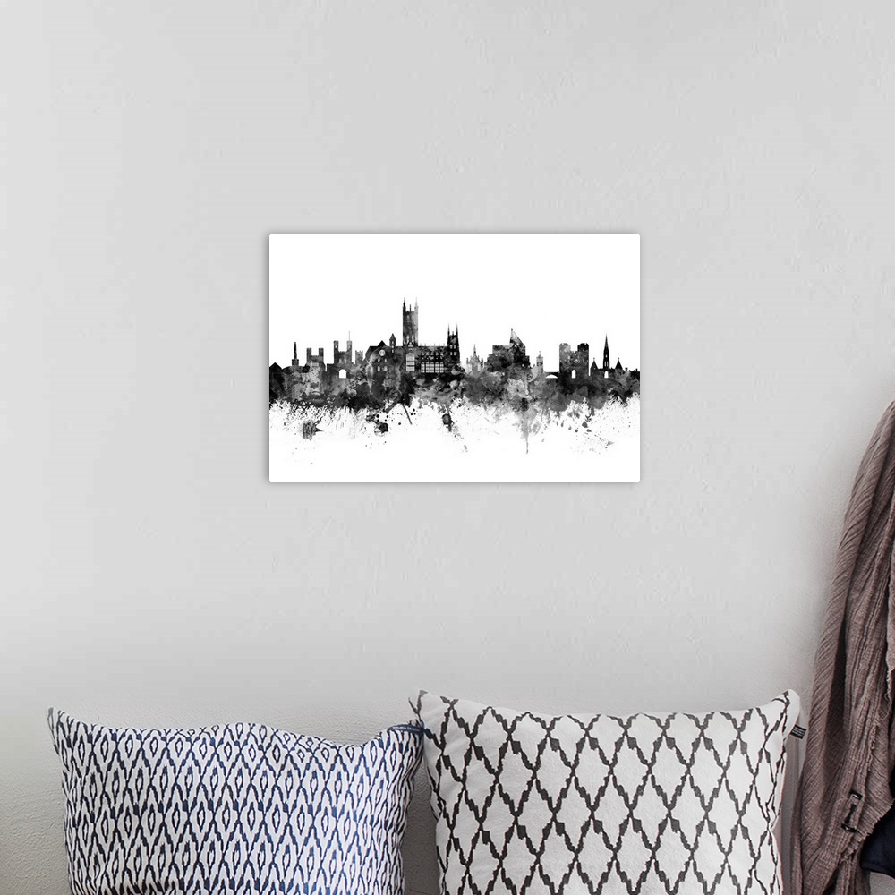 A bohemian room featuring Watercolor art print of the skyline of Canterbury, England, United Kingdom