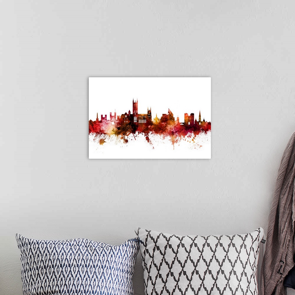 A bohemian room featuring Watercolor art print of the skyline of Canterbury, England, United Kingdom.