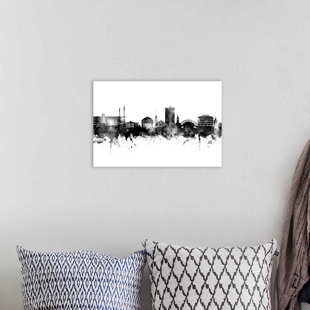 A bohemian room featuring Watercolor art print of the skyline of Charlottesville, Virginia