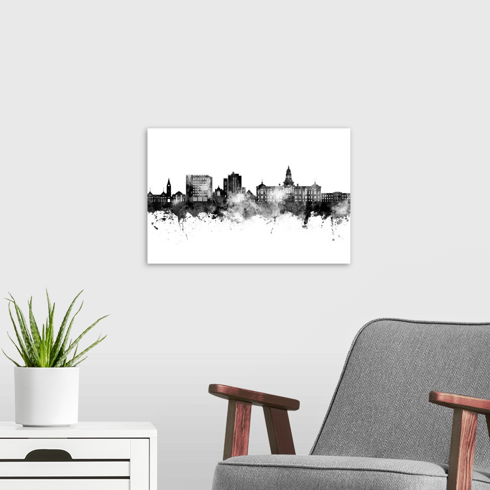 A modern room featuring Watercolor art print of the skyline of Cheyenne, Wyoming, United States