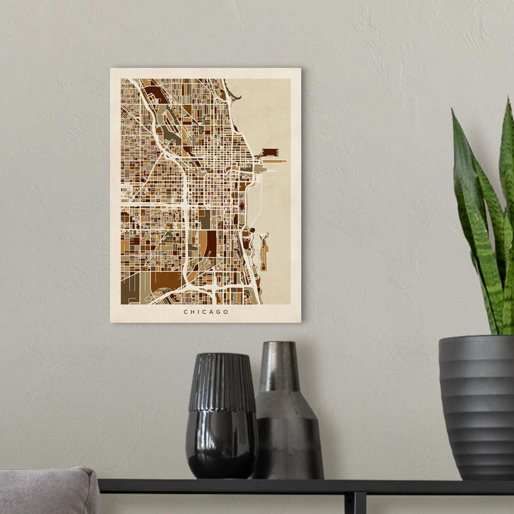 A modern room featuring Chicago City Street Map