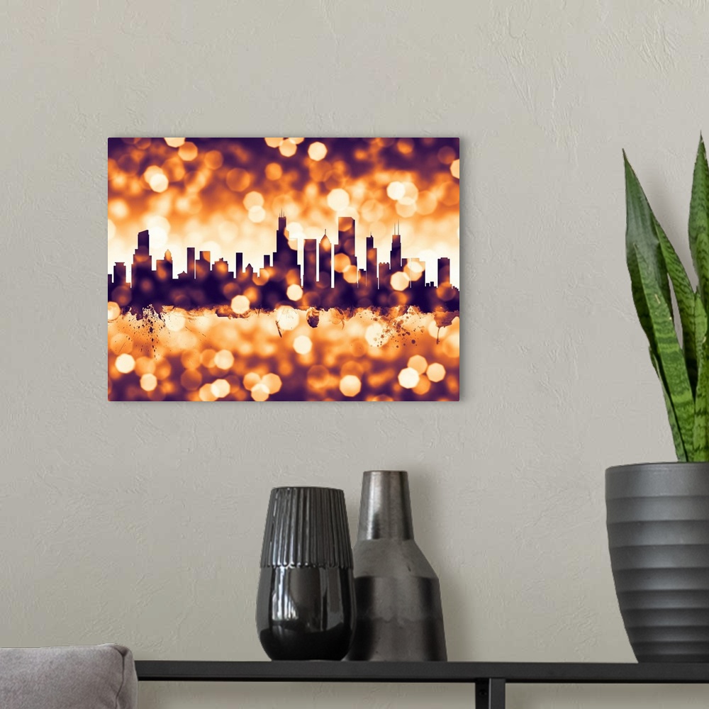 A modern room featuring The skyline of Chicago, Illinois, United States.