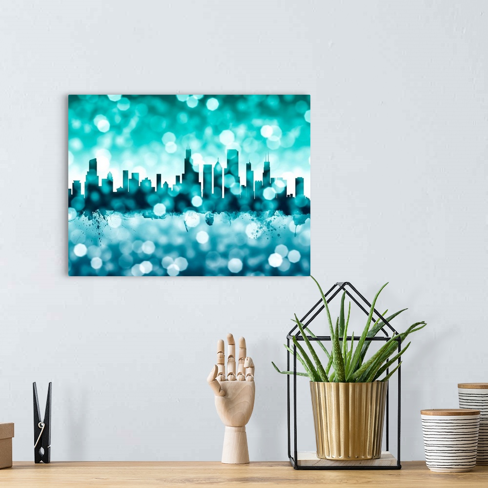 A bohemian room featuring The skyline of Chicago, Illinois, United States.