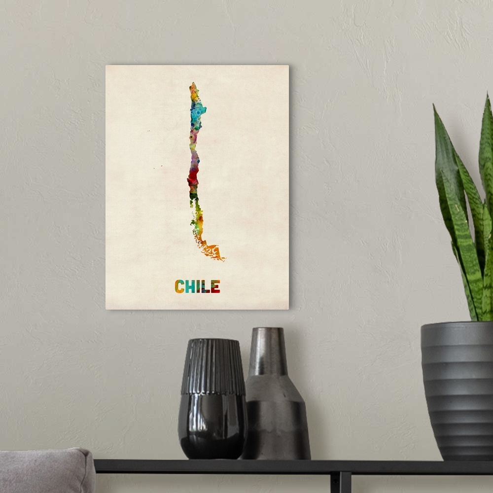 A modern room featuring Chile Watercolor Map