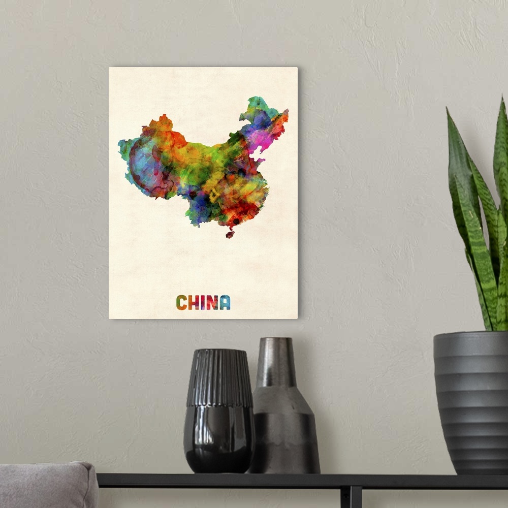 A modern room featuring China Watercolor Map