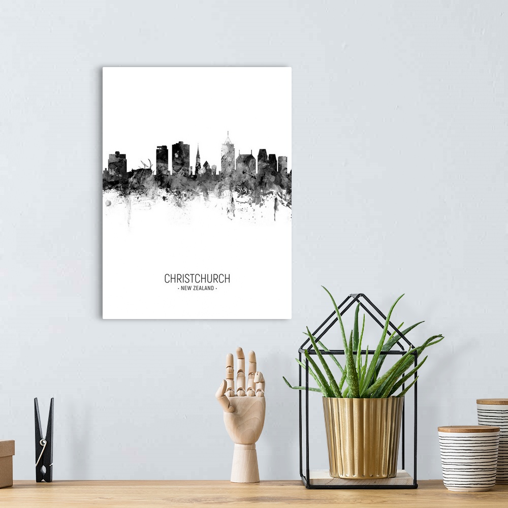 A bohemian room featuring Watercolor art print of the skyline of Christchurch, New Zealand