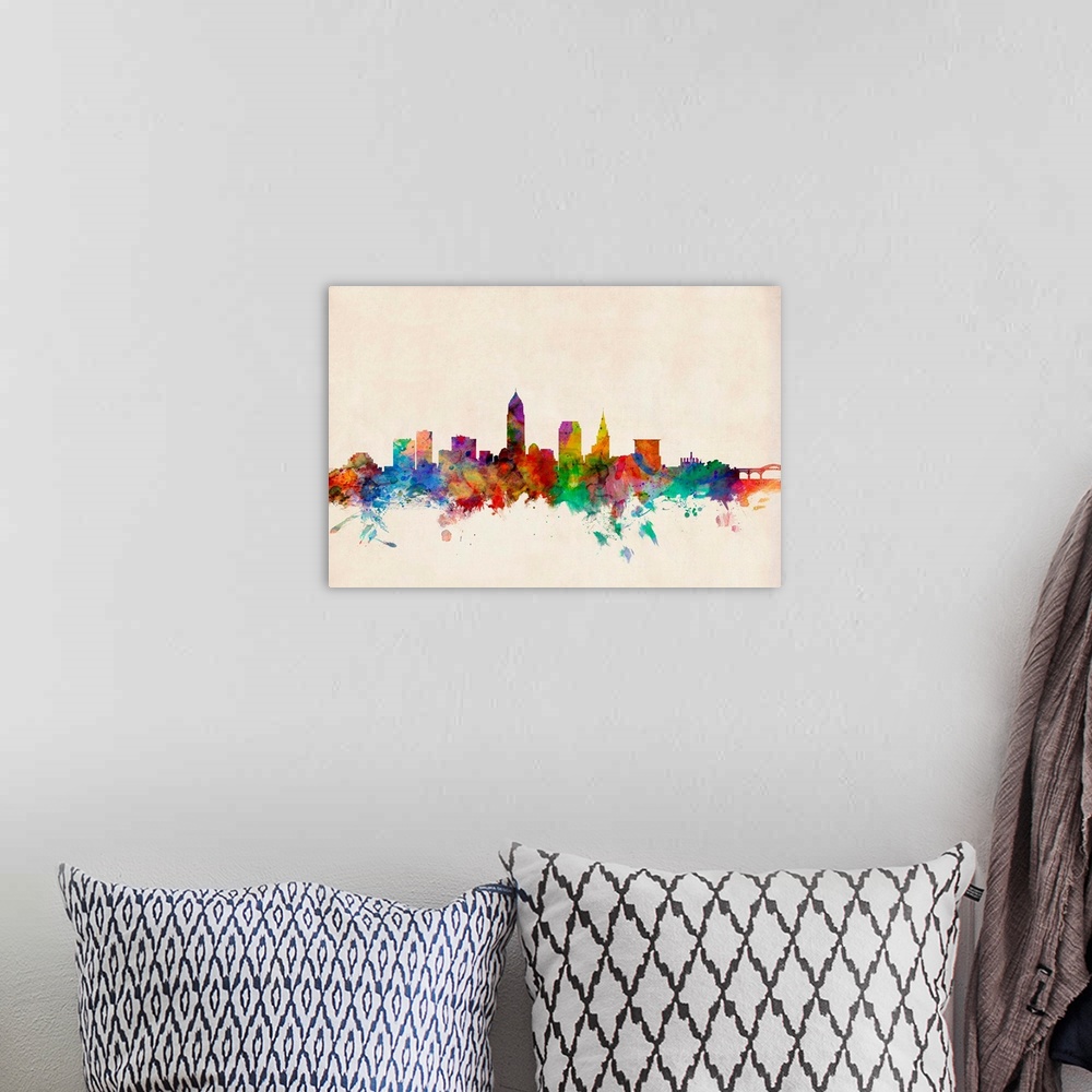 A bohemian room featuring Cleveland Ohio Skylines