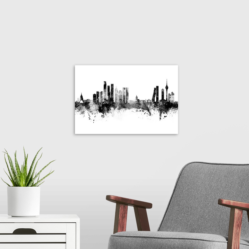 A modern room featuring Watercolor art print of the skyline of Colombo, Sri Lanka