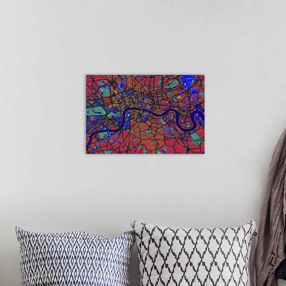 A bohemian room featuring Colored map of London
