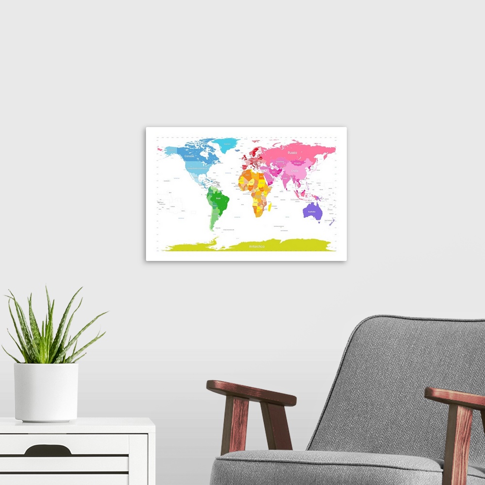 A modern room featuring Continents World Map