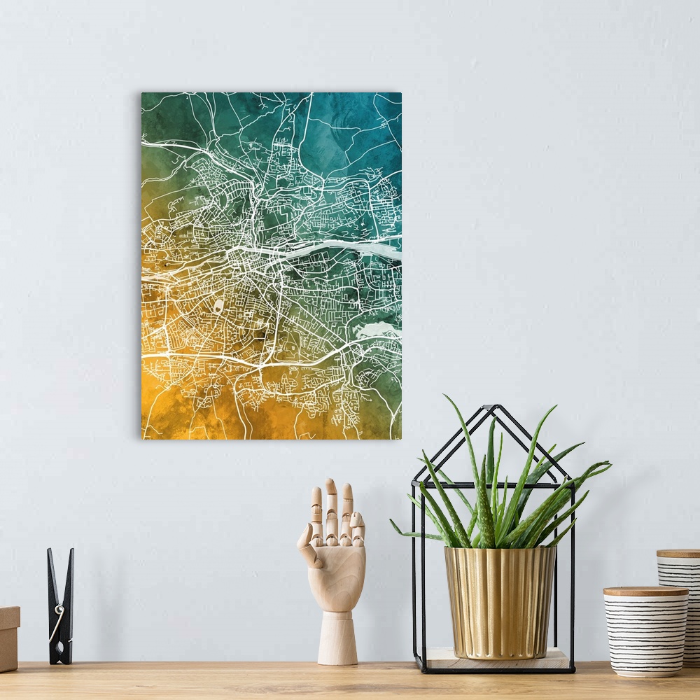 A bohemian room featuring Watercolor street map of Cork, Ireland.