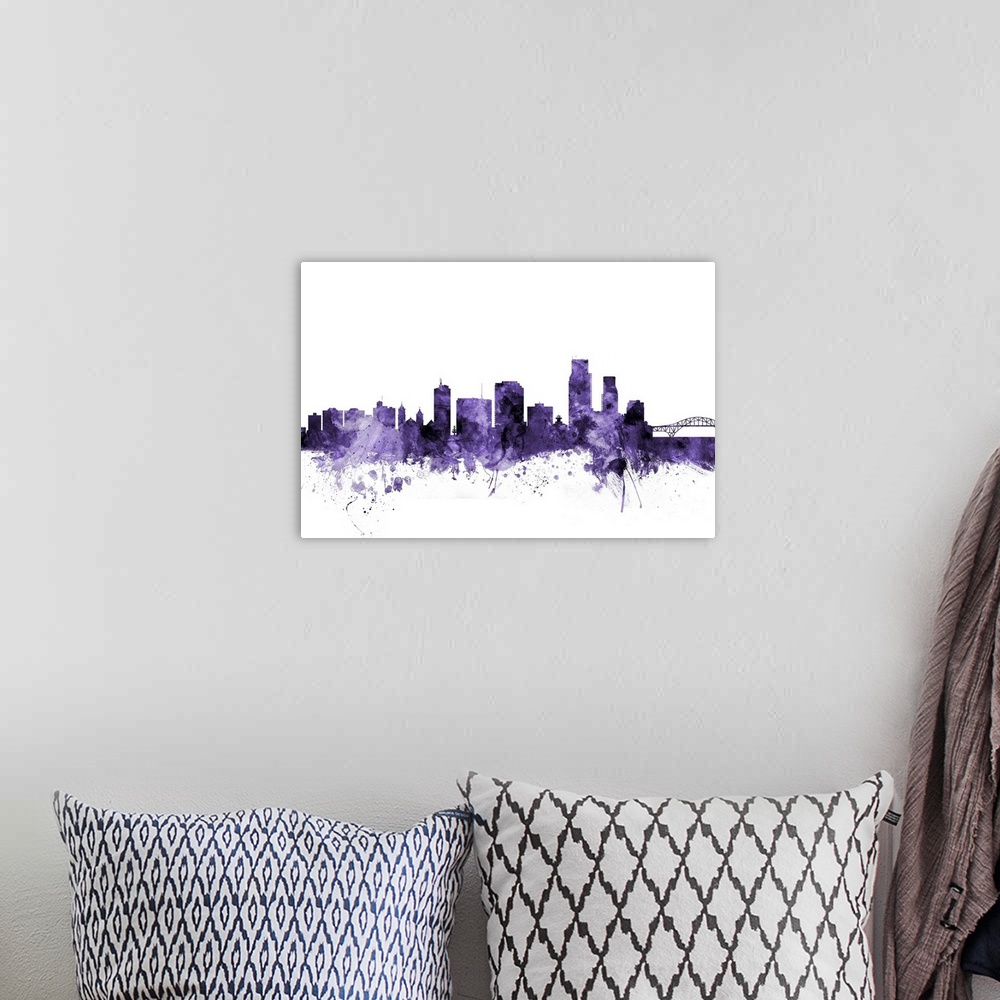 A bohemian room featuring Watercolor art print of the skyline of Corpus Christie, Texas, United States