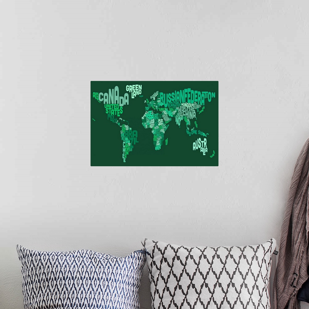 A bohemian room featuring Country Names World Map, Green