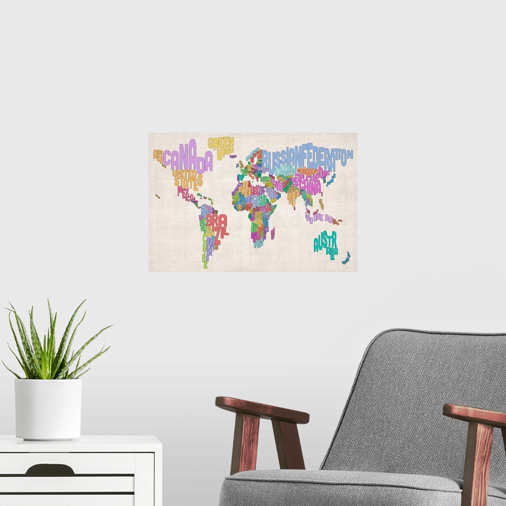 A modern room featuring Country Names World Map, Pastel Colors on Parchment