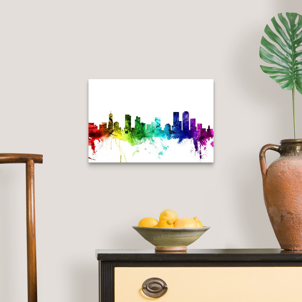 A traditional room featuring Watercolor art print of the skyline of Denver, Colorado, United States