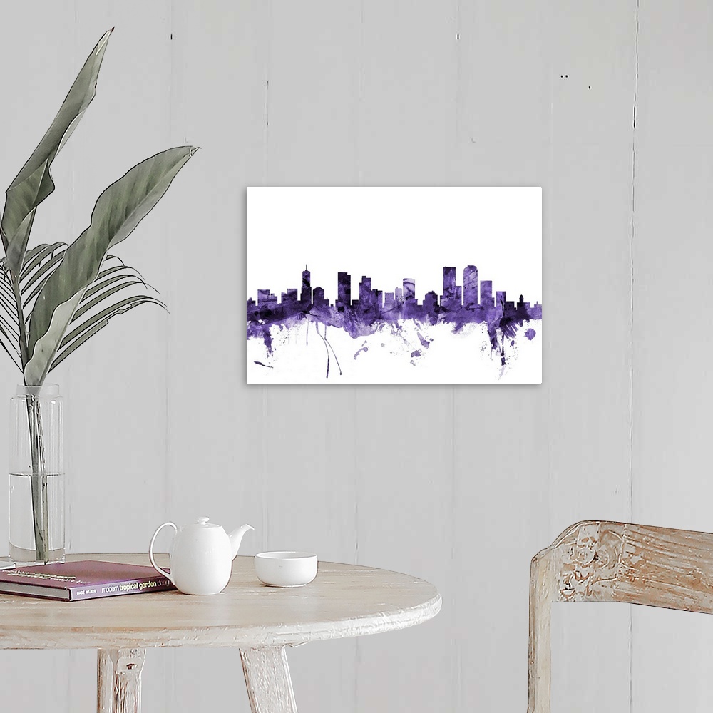 A farmhouse room featuring Watercolor art print of the skyline of Denver, Colorado, United States
