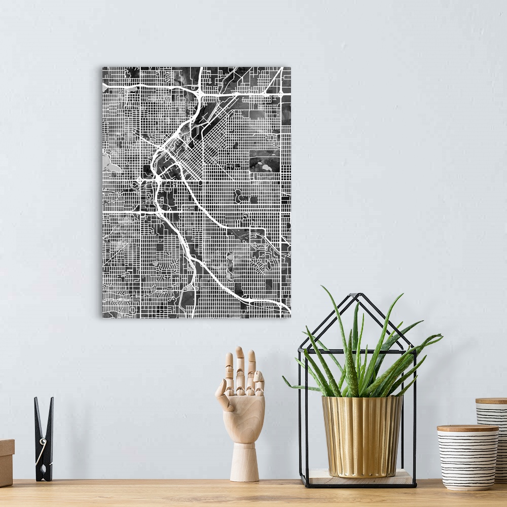 A bohemian room featuring Watercolor street map of Denver, Colorado, United States