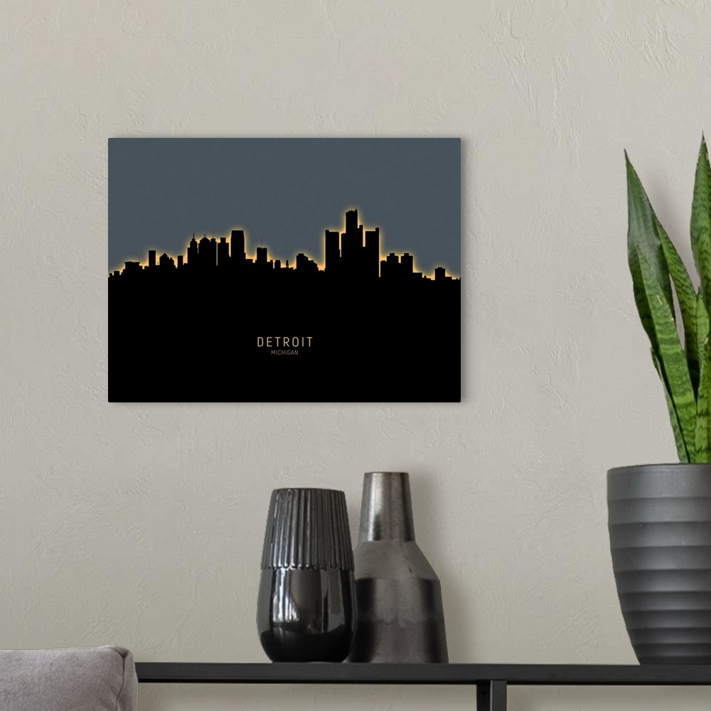A modern room featuring Skyline of Detroit, Michigan, United States.