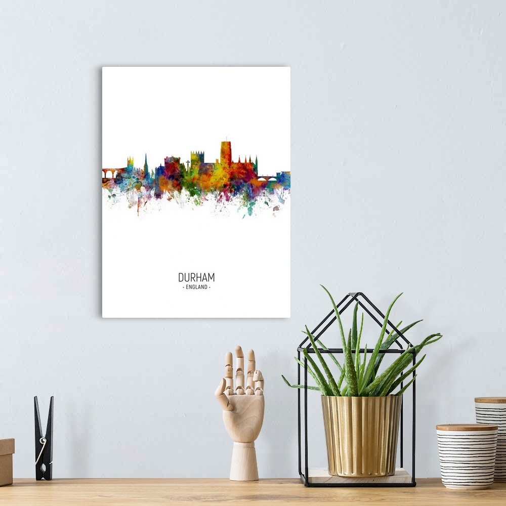 A bohemian room featuring Watercolor art print of the skyline of Durham, England
