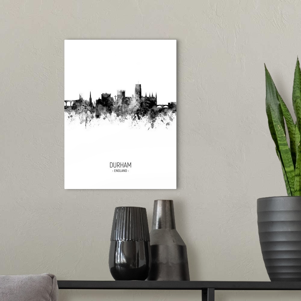 A modern room featuring Watercolor art print of the skyline of Durham, England