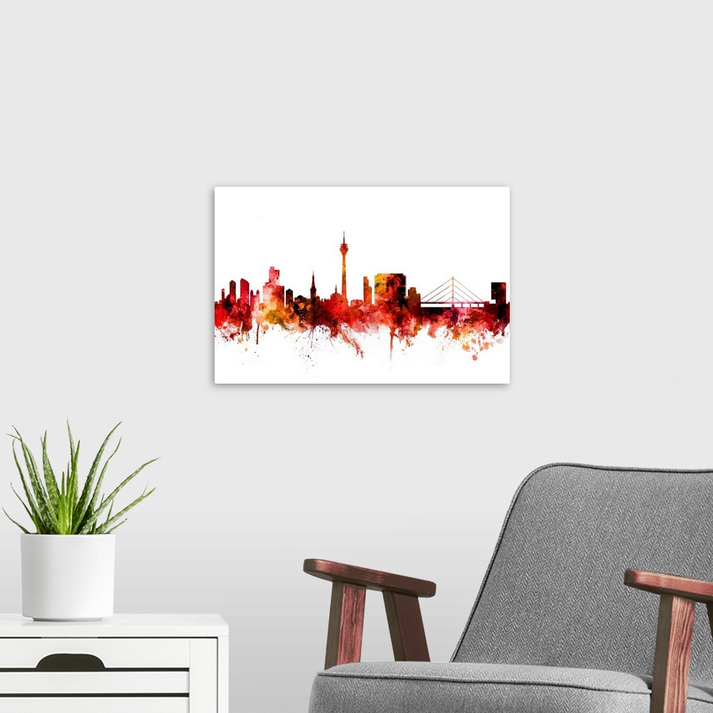 A modern room featuring Dusseldorf Germany Skyline