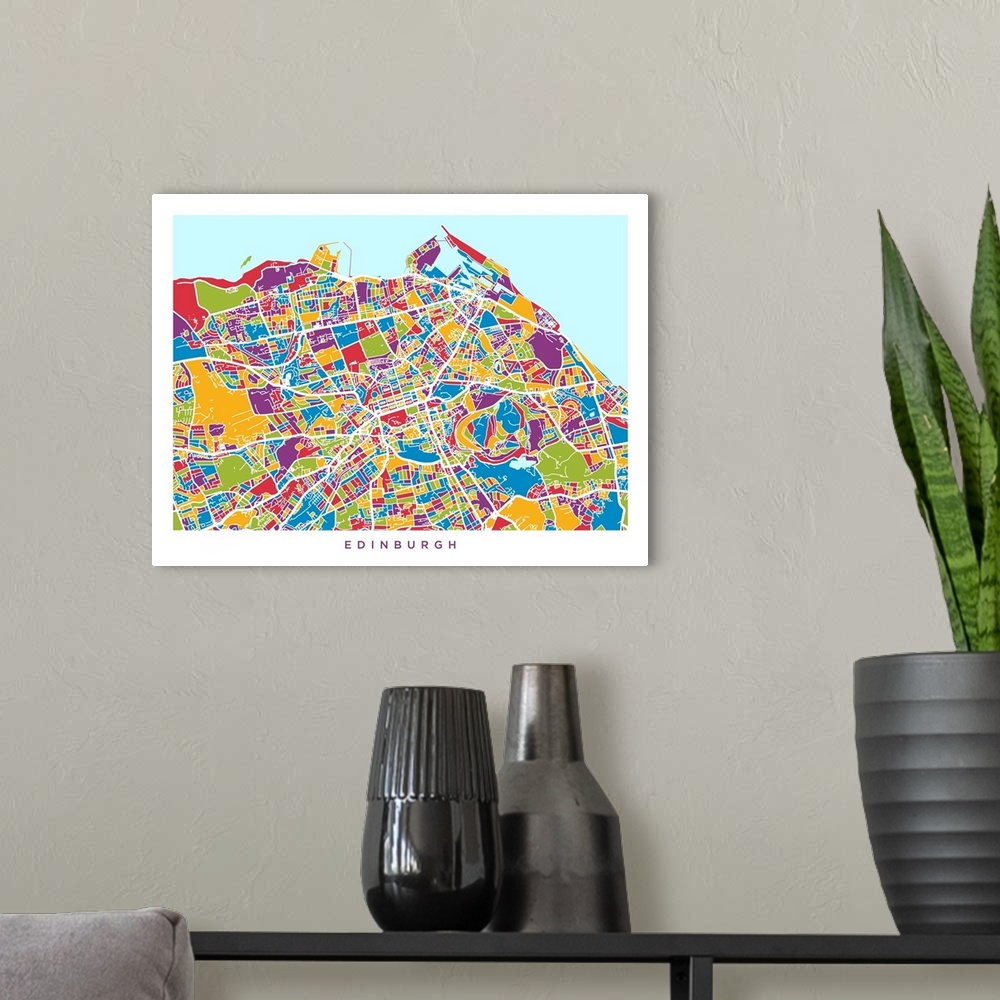 A modern room featuring Watercolor art map of Edinburgh city streets.