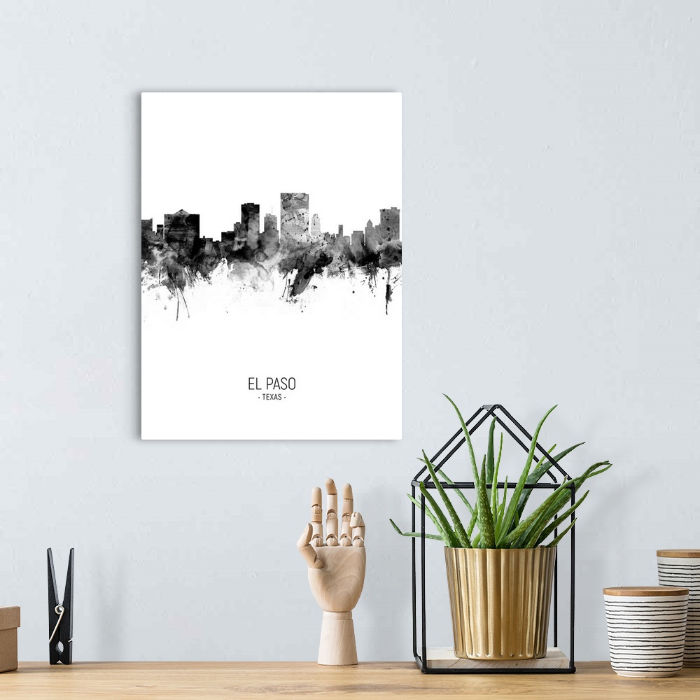 A bohemian room featuring Watercolor art print of the skyline of El Paso, Texas, United States