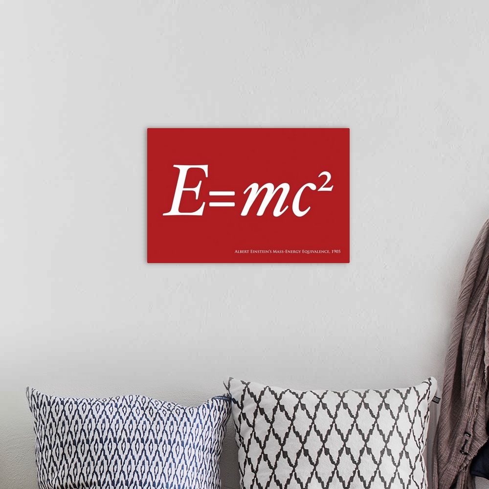 A bohemian room featuring E=mc2 in red