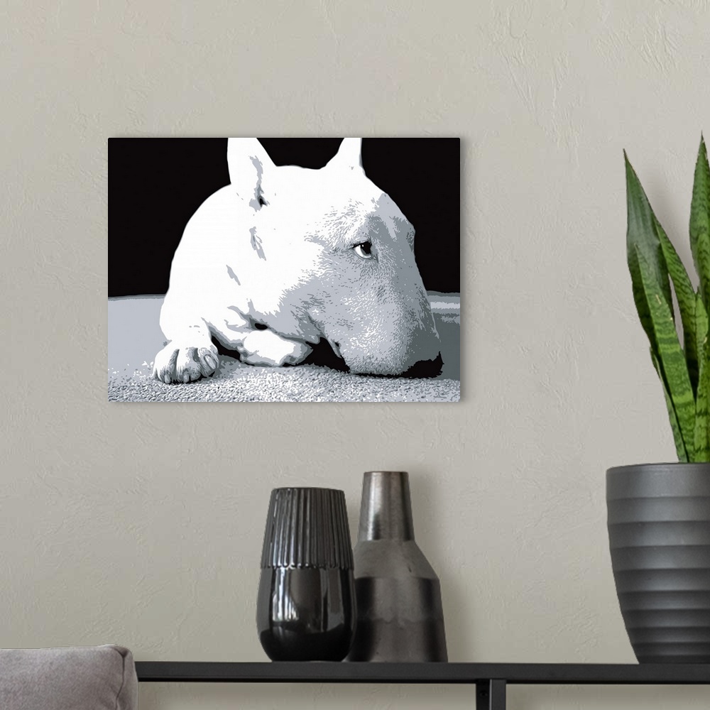 A modern room featuring English Bull Terrier Pop Art Print.