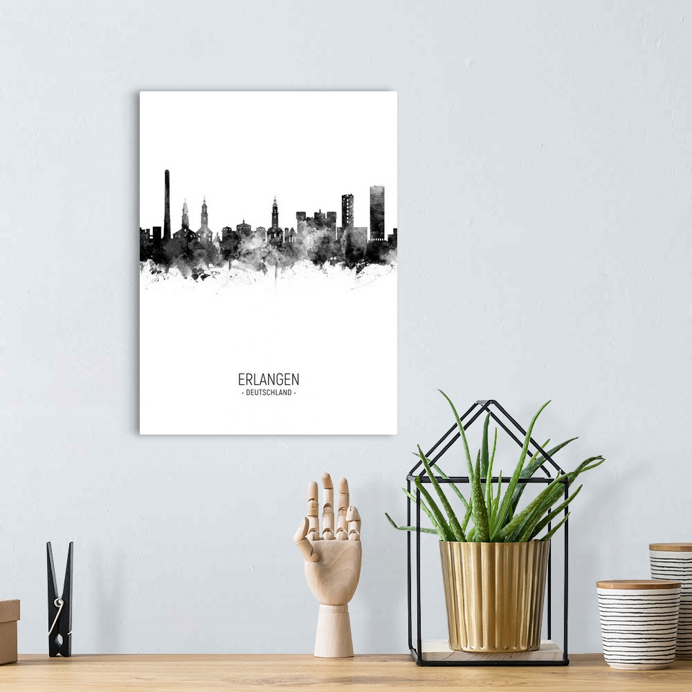 A bohemian room featuring Watercolor art print of the skyline of Erlangen, Germany