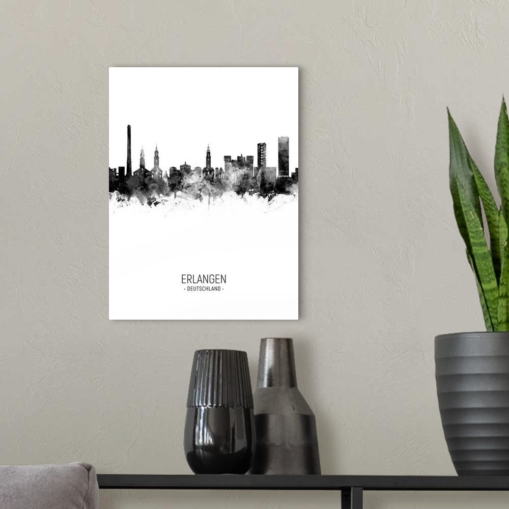 A modern room featuring Watercolor art print of the skyline of Erlangen, Germany