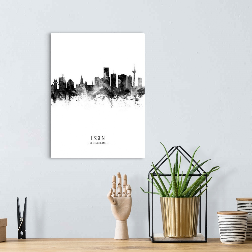 A bohemian room featuring Watercolor art print of the skyline of Essen, Germany