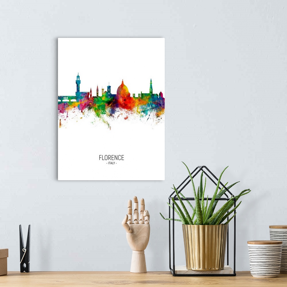 A bohemian room featuring Watercolor art print of the skyline of Florence, Italy