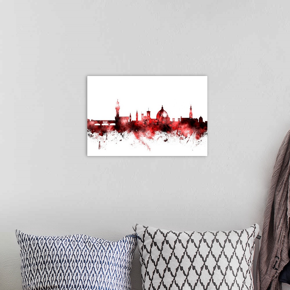A bohemian room featuring Watercolor art print of the skyline of Florence, Italy.