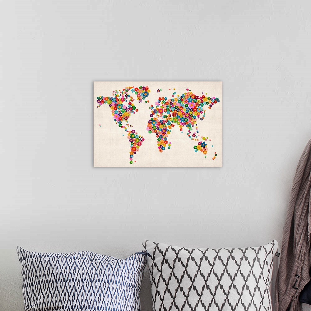 A bohemian room featuring Flowers Map of the World