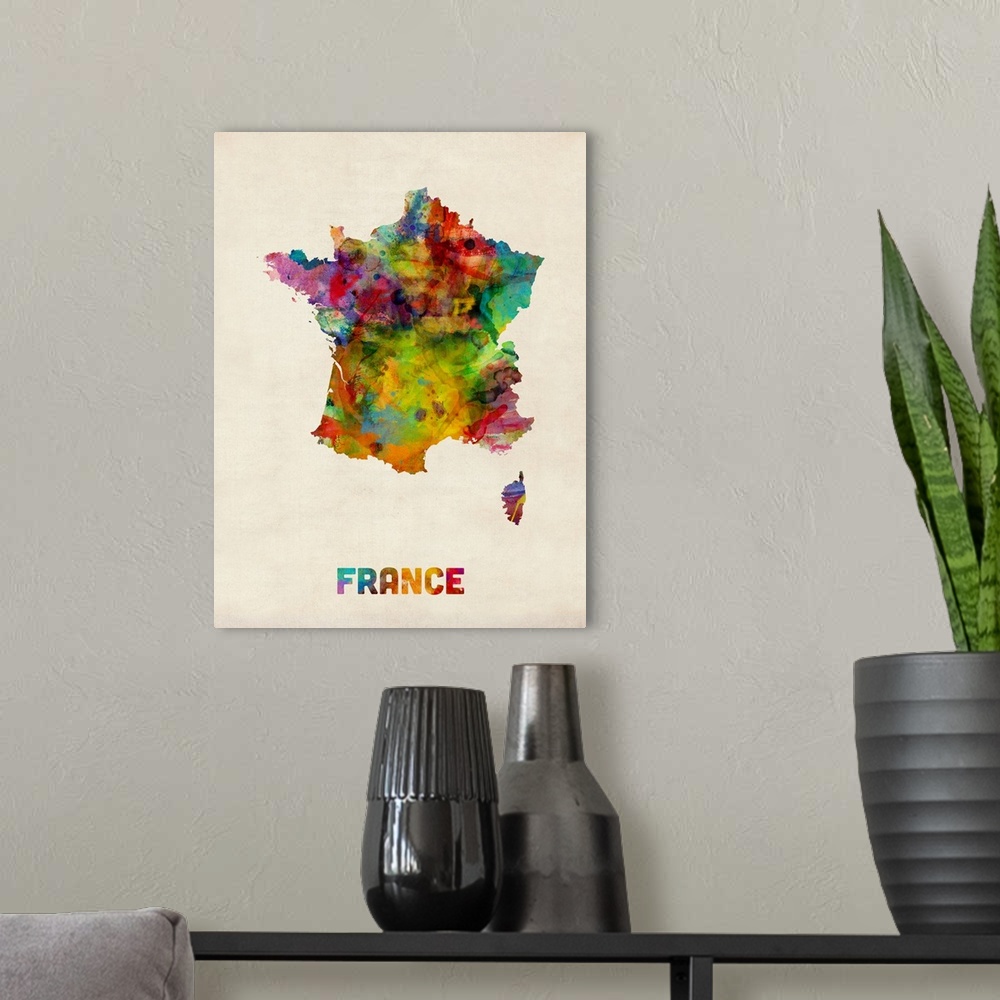 A modern room featuring France Watercolor Map