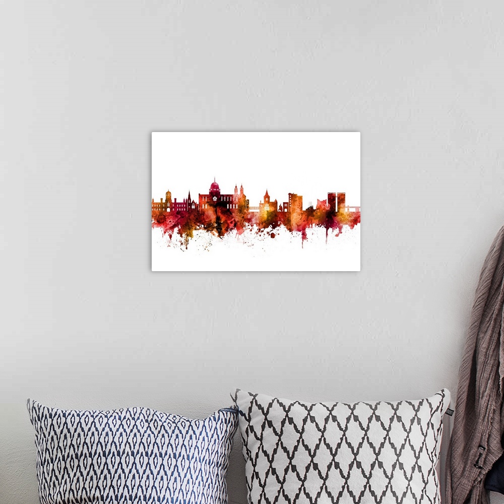 A bohemian room featuring Watercolor art print of the skyline of Galway, Ireland.