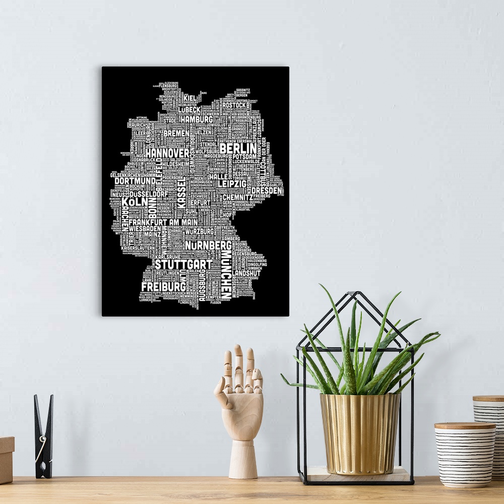 A bohemian room featuring German Cities Text Map, Black and White
