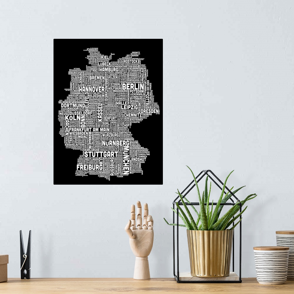 A bohemian room featuring German Cities Text Map, Black and White