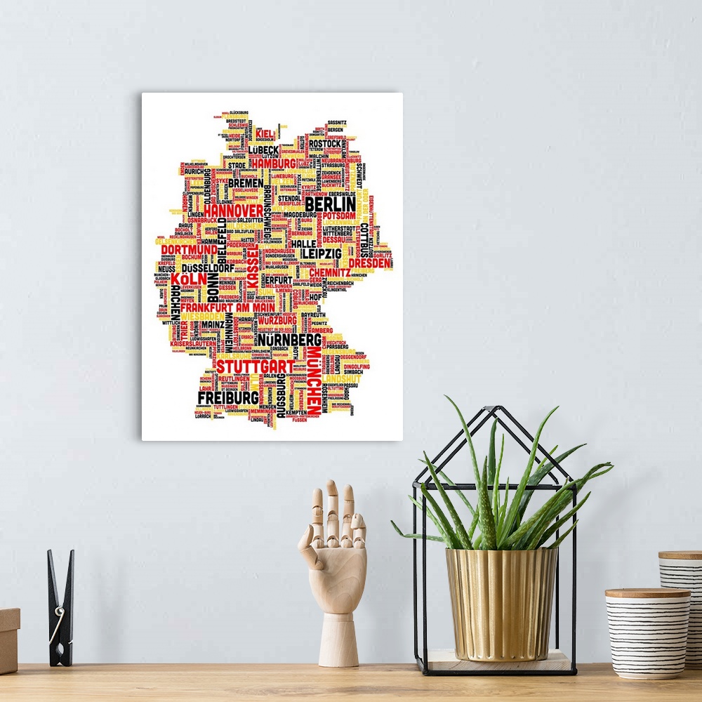 A bohemian room featuring German Cities Text Map, German Colors on White